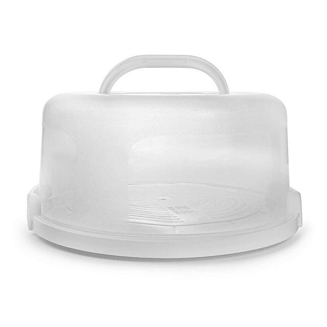 Round Cake Carrier 11 Inch Plastic Cake Container with Handle and Lid for Travel, White