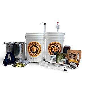 Homebrew Beer Brewing Starter Kit with Block Party Amber Ale Beer Recipe Kit and Brew Kettle