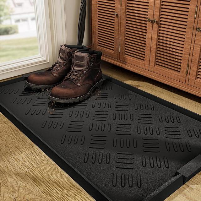 tchdio Rubber Boot Tray, Non Slip Shoe Tray for Entryway, Multipurpose Boot Mat Tray, Durable Entryway Mud Mat Tray for Front Door, 16x27.5 Inches