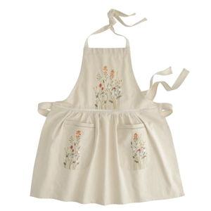 Natural Embroidered Floral Apron with Lace Trim - World Market