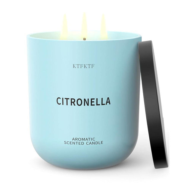 KTFKTF Citronella Candles Indoor Outdoor, 14.2oz Large Scented Candle for Home, Long Lasting Aromatherapy Candles | Non-Toxic Essential Oil & Soy Wax | Natural Herbal & Woody Aroma