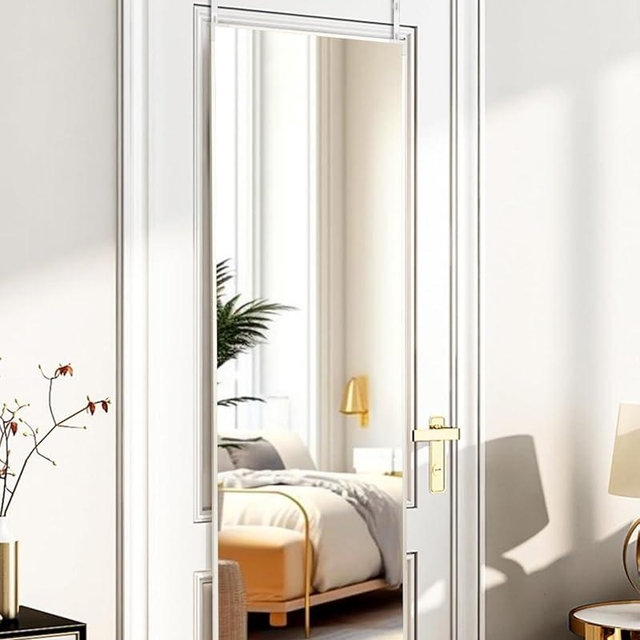 ITSRG Full Length Mirror Door Hanging, Door Mirror, Over The Door Mirror Full Length, 48"x14" Bathroom Door Mirror, Long Mirror for Bedroom Living Room Locker Room, Rectangle White