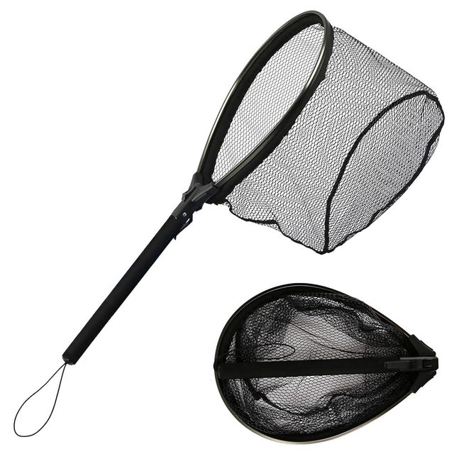 Floating Fishing Net with Handle EVA, Topline Tackle Aluminum Head Foldable Landing Net, Rubber Coated Fishing Net, Lightweight & Compact, 16 Inch