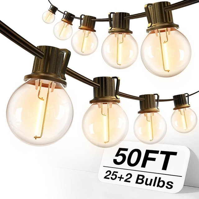 addlon 50FT Outdoor String Lights, G40 Globe LED Patio Lights Waterproof with 27 Plastic Bulbs(2 Spare), ETL Listed Dimmable Outside Hanging Lights Connectable for Backyard Porch Deck