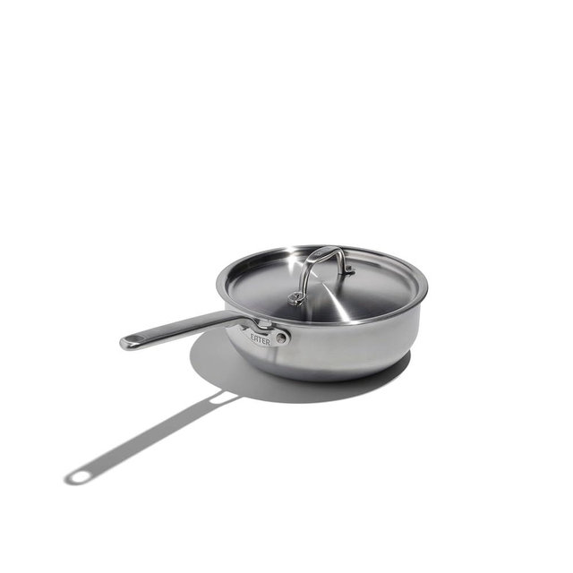 Heritage Steel x Eater 3 Quart Saucier with Lid | Made in USA | 5-Ply Fully Clad Stainless Steel Pan | Stay Cool Handle Design | Induction Capable & Non-Toxic Cookware