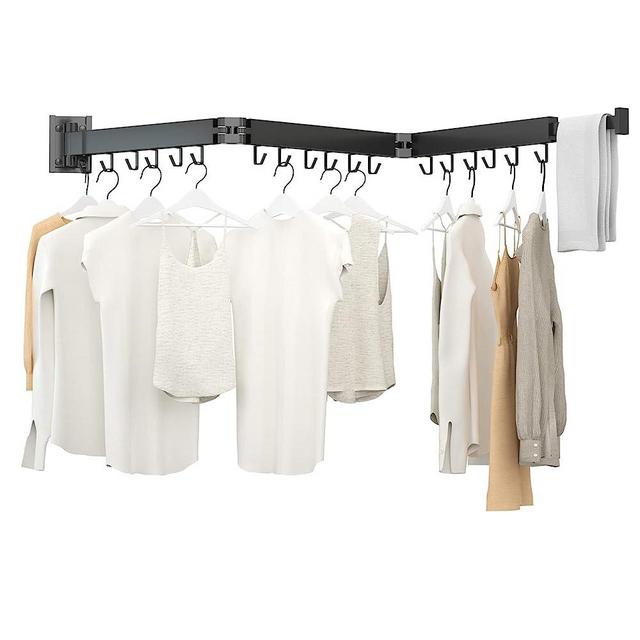 Kelisiting Retractable Clothes Drying Rack,3 Fold Black-Laundry Drying Rack,Space Saver,Foldable Durable,for Laundry,Balcony,Bathroom,Patio,Dormitory,Apartment