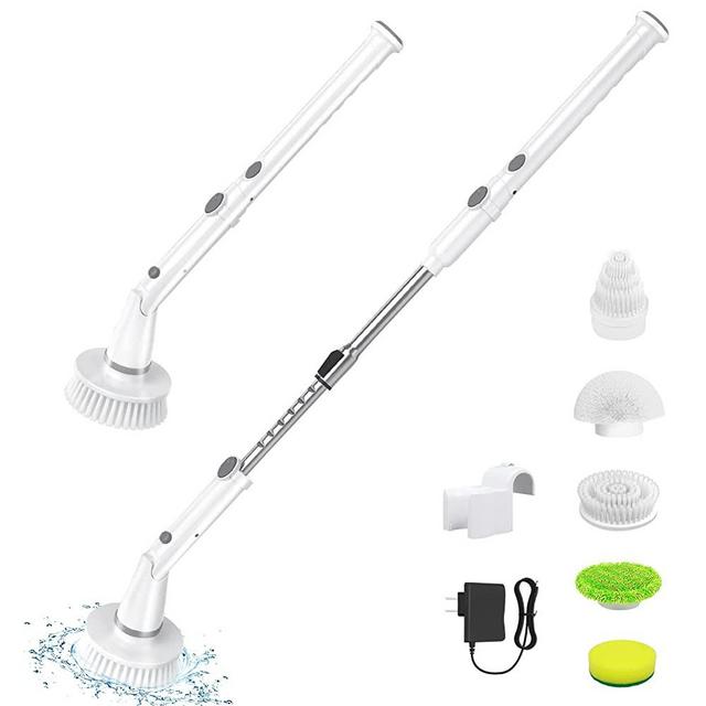 Electric Spin Scrubber,360 Power Scrubber with Long Handle and Cordless,4 Replaceable Brush Heads.Power Cleaning Brush for Bathroom, Tub, Tile, Floor