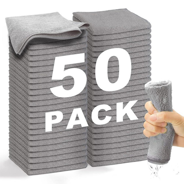 WEAWE Microfiber Cleaning Cloth Grey-50Pcs (13x13 inch) 2100 Series Ultra Soft Highly Absorbent Rags for Cleaning, Reusable and Lint Free Cleaning Towels for Housekeeping-Machine Wash (Gray)