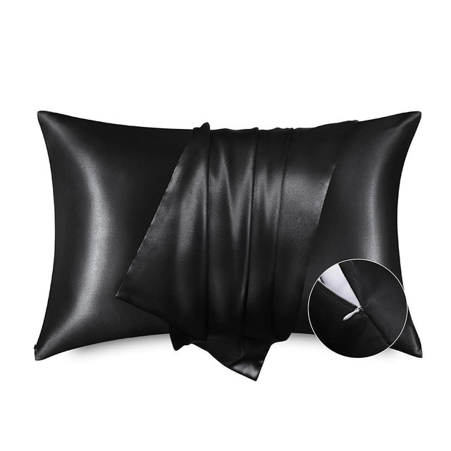 Bedsure Satin Pillowcase for Hair and Skin - Black Zipper King Size Pillow Cases Set of 2, Similar to Silk Pillow Cases, Silky & Soft, Gifts for Women Men, 20x36 Inches