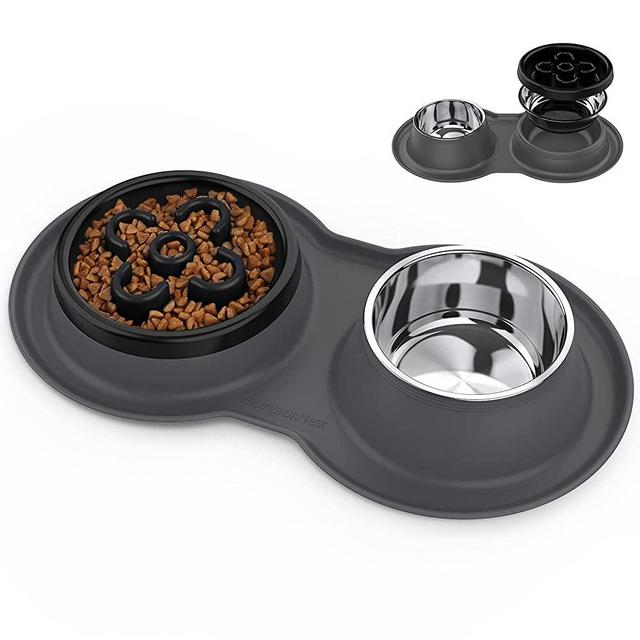 BurgeonNest Dog Bowls Slow Feeder, 27 Oz Dog Food Water Bowl for Medium Large Size Dogs, No-Spill Slow Eating Dog Puzzle Dishes with Silicone Mat