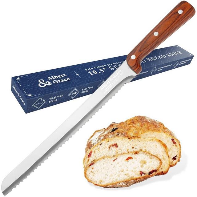 Albert&Grace 10.5-Inch Ultra Sharp Serrated Bread Slicer Knife – Less Crumbs Bread Knife for Homemade Bread, Bagels, Sourdough, and Soft Produce