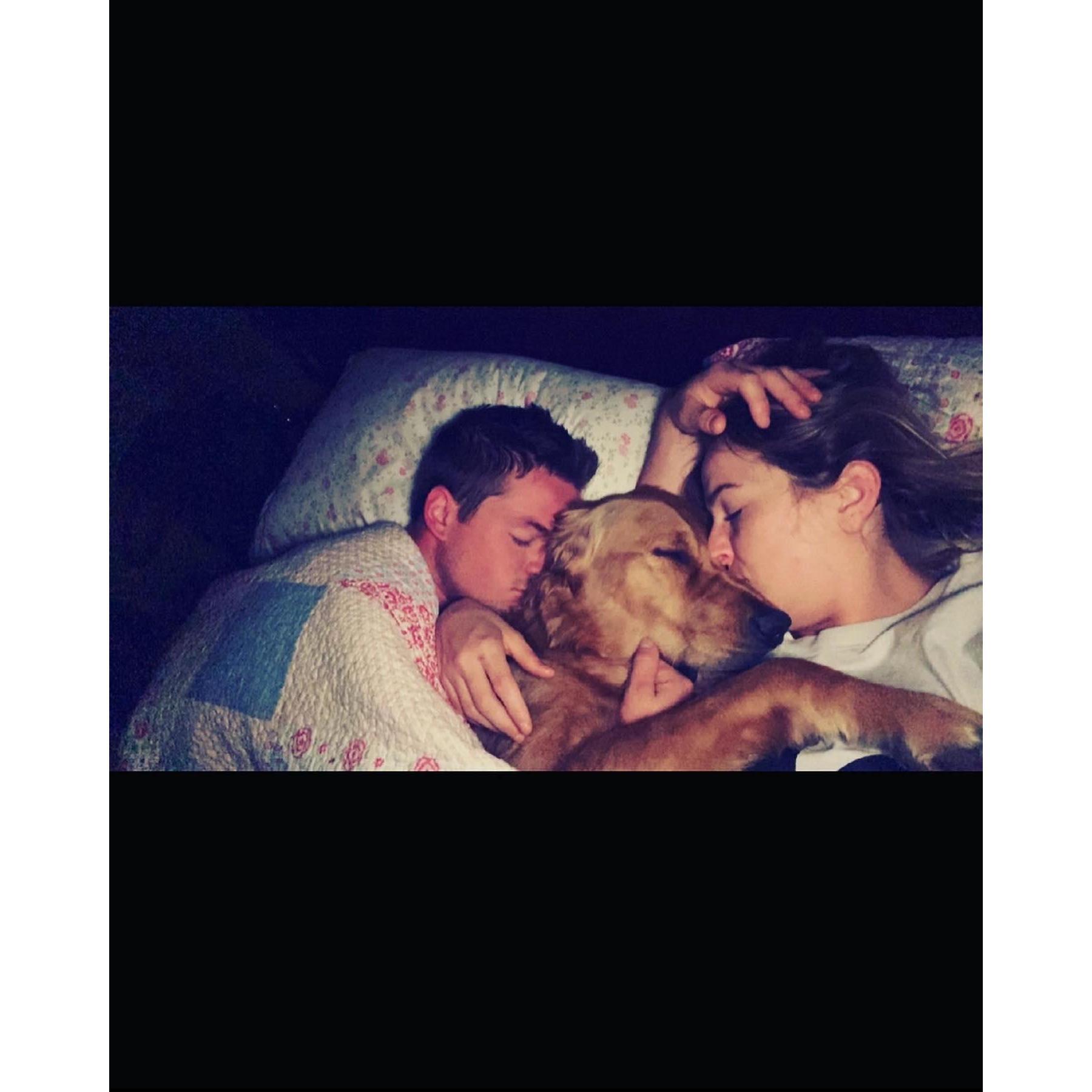 Our Family! Yes this is how we sleep every night.. Stella Rue loves to sleep between momma & daddy!