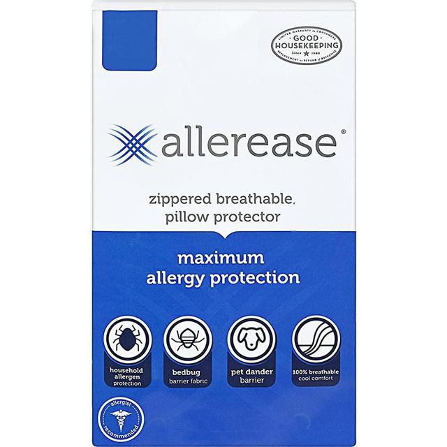 Aller-Ease Maximum Allergy Pillow Protector Standard/Queen, 2-Pack – Hypoallergenic Pillowcase, Zippered Design Prevents Collection of Bedbugs and Allergens, Machine Washable, 2 Pack, White