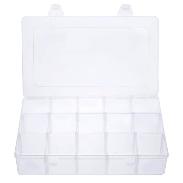Gospire 15 Large Grids Clear Plastic Jewelry Box Organizer Storage Container with Removable Dividers (15 Grids - Clear)
