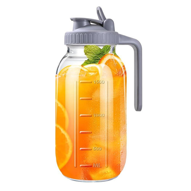 64oz Glass Pitcher with Lid, 2 Quart Mason Jar Pitchers with Lid and Spout, Wide Mouth Breast Milk Pitcher Glass Jug Sun Tea Pitchers, Cold Brew Coffee pitcher, Fridge Container for Water, Juice, Tea