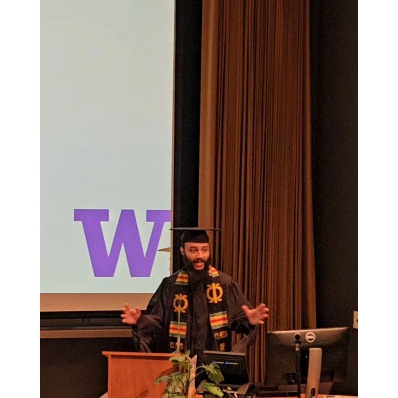 Daelen giving his graduating class speech, 2023