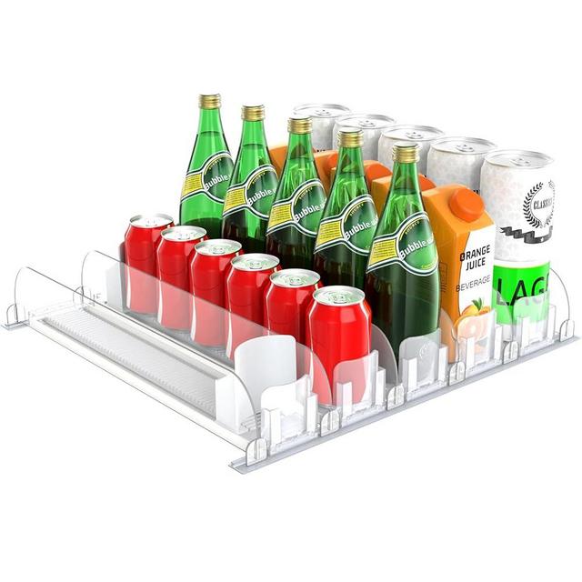 Yipem Drink Organizer for Fridge：5 Rows Self Pushing Soda Can Fridge Drink Organizer with Double Spring Beverage Pusher Glide Width Adjustable Drink Dispenser for Fridge for Kitchen Pantry White