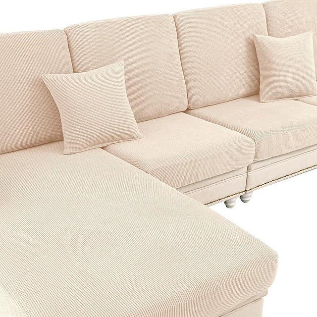 LA MEACK Couch Cushion Covers Seat Cushion Cover Stretch Couch Cover Separate Sectional Sofa Slipcovers Furniture Protector(3 Pieces for Seat or Sofa Backrest, Natural)