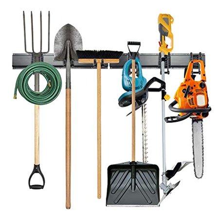 Tool Storage Rack, 8 Piece Garage Organizer, Metal, Wall Mounted, Holder for Broom, Mop, Rake Shovel & Tools, by Right-Hand Storage Solution