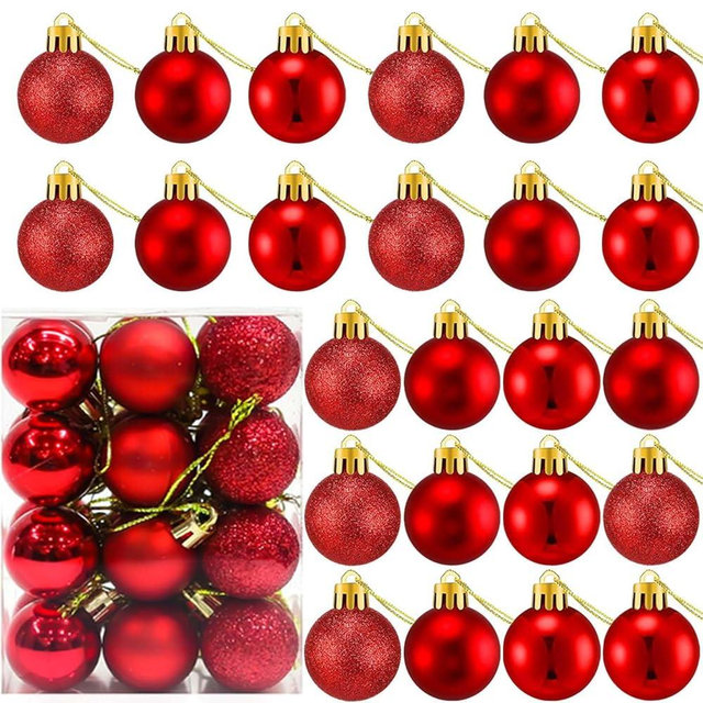 24 Count Small Red Christmas Ornaments Balls, Mini Red Ornaments for Mini Christmas Tree, Small Shatterproof Valentine Tree Decorative Hanging Bulbs Ball for Xmas Outdoor Party Decorations, 1.2 inch