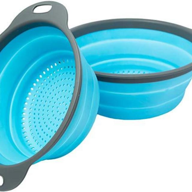 Colander Set - 2 Collapsible Colanders (Strainers) Set By Comfify - Includes 2 Folding Strainers Sizes 8" - 2 Quart and 9.5" - 3 Quart Blue and Grey