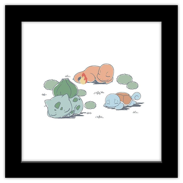 Gallery Pops Pokémon - Daily Sketch Bulbasaur, Charmander, Squirtle Wall Art, 12" x 12" Gallery Pops Wall Art, Black Framed Version