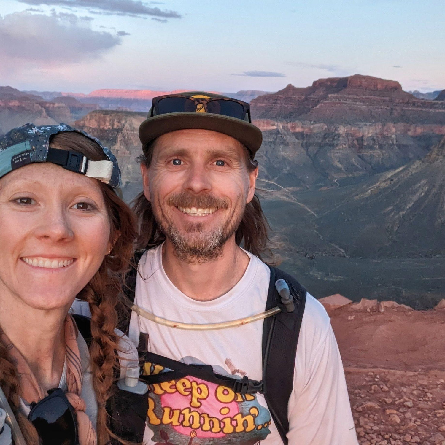 Luke supporting Casie out of the Grand Canyon on her R2R2R. April 2024.