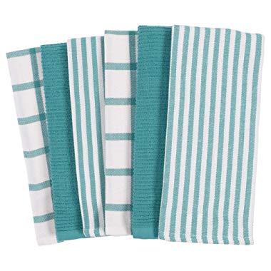 KAF Home Mixed Flat & Terry Kitchen Towels | Set of 6 18 x 28 Inches | 4 Flat Weave Towels for Cooking and Drying Dishes and 2 Terry Towels, for House Cleaning and Tackling Messes and Spills (Teal)