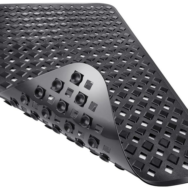 Yimobra Bathtub Mat Non Slip, Super Strong Suction Cups, 27.5"x15.5" Long Shower Mat with Drain Holes, Machine Washable Fast Draining Bath Mats, Bathroom Essentials,Black