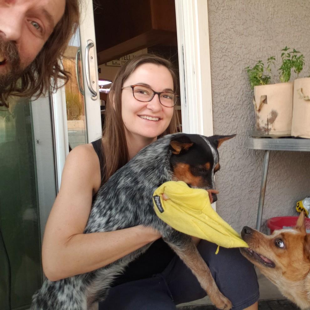 We attempted to take a family photo with our dogs Susan and Aldo. Although it did not go as planned, we had a lot of fun trying. This was the best one haha