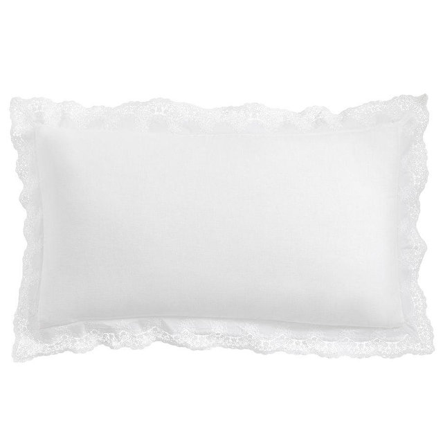 LoveShackFancy Belgian Flax Linen Sham with Lace Trim, White, King