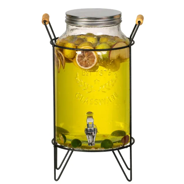 Basicwise 1.6-Gallon Glass Drink Dispenser with Stainless Steel Spigot, Lemonade Stand, Beverage Dispenser for Parties, and Weddings