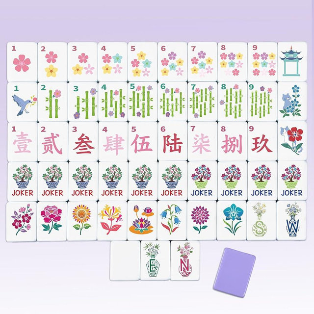 Arrowbash 160 Pcs Floral American Mahjong Set 1.2 Inch Flower Mahjong Tiles Set Melamine Hand Carved Pattern for Adult Mah Jong Tabletop Games Mah Jong Lovers Tiles Only(Purple,Stylish)