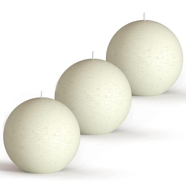 CANDWAX Candle Set of 3 Round Candles Ball 3 Inch - Perfect Candle Decor as Wedding Decoration and Candles Romantic - Unscented Shaped Candles Long Burning - Ivory Candles