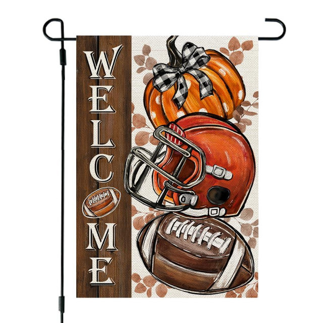 CROWNED BEAUTY Fall Garden Flag Pumpkin Football 12x18 Inch Double Sided Burlap for Outside Welcome Small Seasonal Autumn Yard Decoration CF1850-12