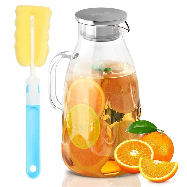 SUSTEAS 3 Liter 101 oz Penguin Glass Pitcher with Lid and Nozzle, Cold/Hot Water Glass Water Bottle, Ice Tea Water Jar for Refrigerator, Large Water Jar for Juice, Milk, Coffee or Homemade Drinks
