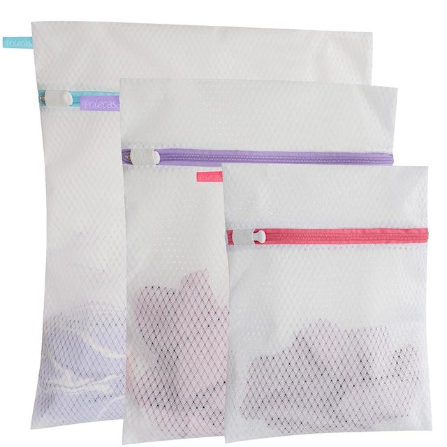 Polecasa Lead-free Premium Soft 125g Diamond Mesh Laundry Bags with Sturdy Zipper for Delicates - 3 Pack Durable Laundry Wash Bags - Protect Clothes in Washing Machine - 1 Large, 1 Medium, 1 Small