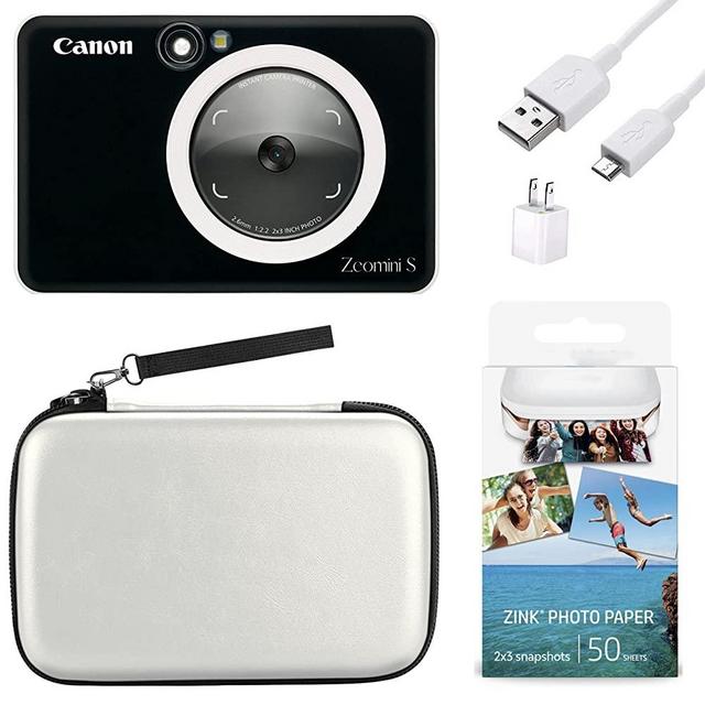 Canon Instant Camera Printer Wireless Smartphone Printer, with 8 MP, Bluetooth, Selfie Mirror and Remote Shutter with 50 Zink Photo Paper Sticker, Protective Case and USB Charging Cable, Black