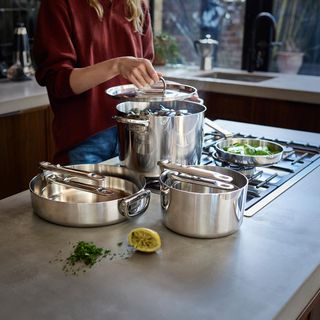 Space Steel 10-Piece Cookware Set with Folding Handles