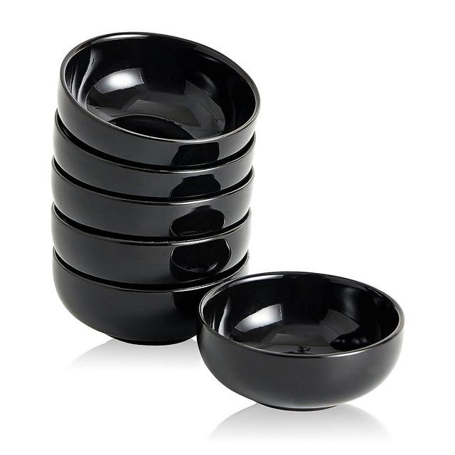 Swuut Ceramic Pinch Bowls,2.5 oz Mini Prep Dip Bowl Set,Small Dipping Salsa Charcuterie Soy Sauce Side Dish for Sushi,Set of 6(Black)