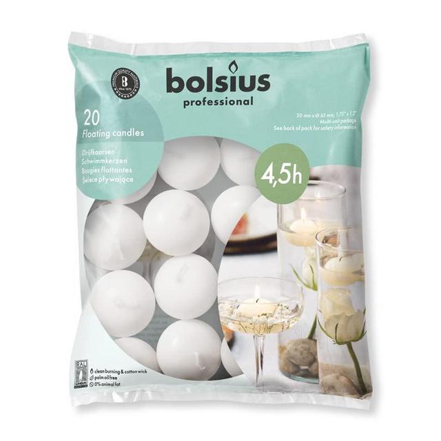 Bolsius White Floating Candles 1.75 Inch – 20 Pack Candle Set – 5+ Hours Burn Time – Premium European Quality – Smokeless & Dripless Smooth Flame – 100% Cotton Wick – Beach, Wedding, & Party Accessory
