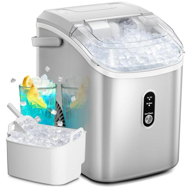 Nugget Ice Maker Countertop with Chewable Ice, 35lbs/Day, Portable Ice Maker Countertop with Handle, One-Click Operation, Compact Design Crushed Pellet Ice Maker for Home & Kitchen(Grey)