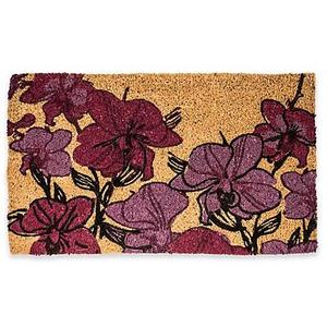 Entryways Hand Drawn Orchids 18" x 30" Coir Door Mat in Purple/Black