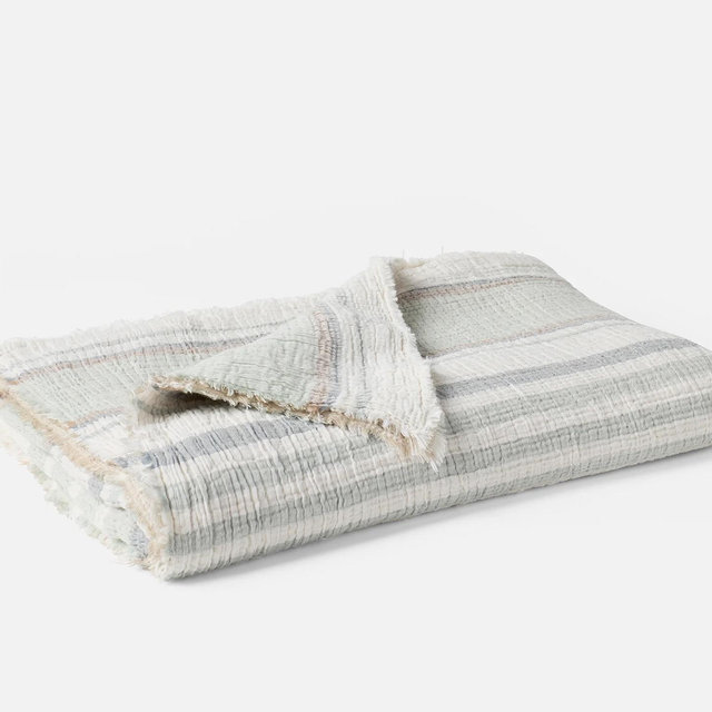 Topanga Organic Matelasse Throw, Sea Strip