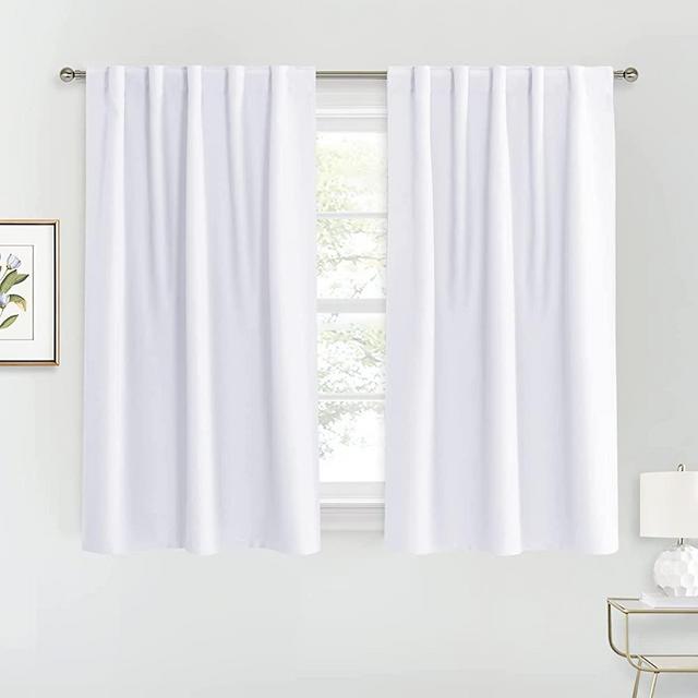 RYB HOME White Curtains Drapes - Room Darkening Window Curtains Thermal Insulated Bedroom Drapes Half Blackout Curtain Set for Living Room Kids Nursery, 42 x 45 inches Long, Pure White, 1 Pair
