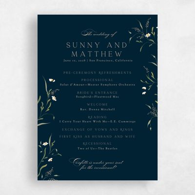 Deepest Teal, Black Wedding Program - Pero