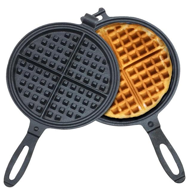 Professional 8-inch Cast Iron Waffle Maker Stove Top | Thickened Body, Quick Heating, Non-Coated Surface | Rustic Round Cast Iron Waffle Iron