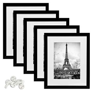 upsimples 11x14 Picture Frame Set of 5,Display Pictures 8x10 with Mat or 11x14 Without Mat,Black Photo Frames for Wall Display