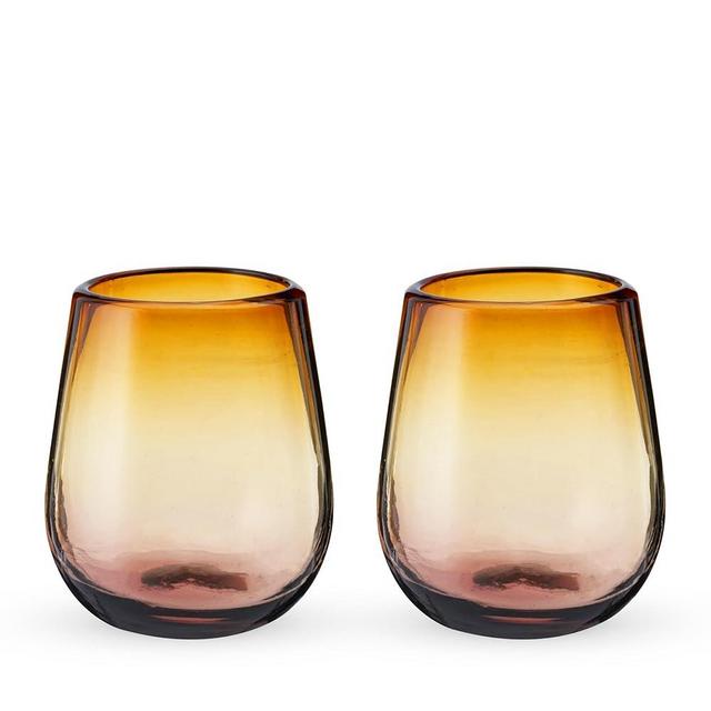 Twine Living El Ocaso Hand Blown Wine Glasses, Recycled Mexican Glassware with Sunset Inspired Yellow and Purple Gradient, Stemless Drinking Glasses for Wedding Gifts, Wine Lovers, 13 oz Set of 2