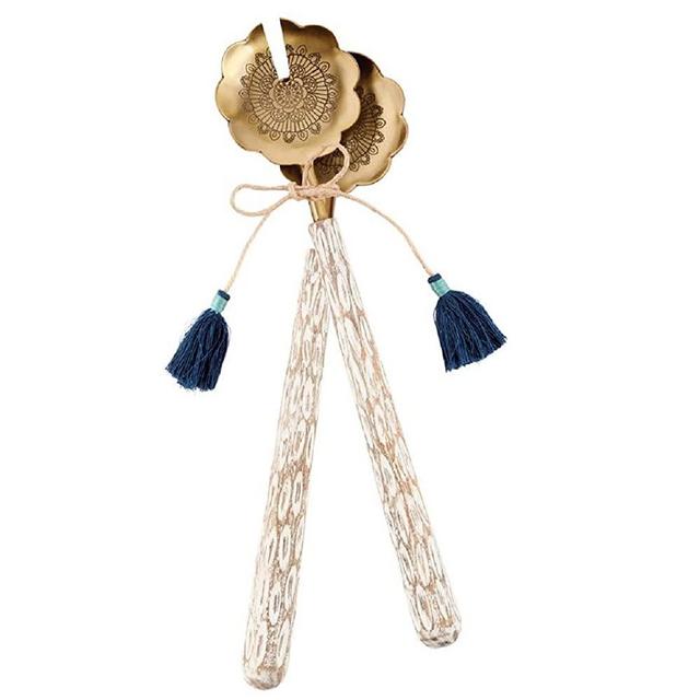 Mud Pie Engraved Brass Salad Server Set